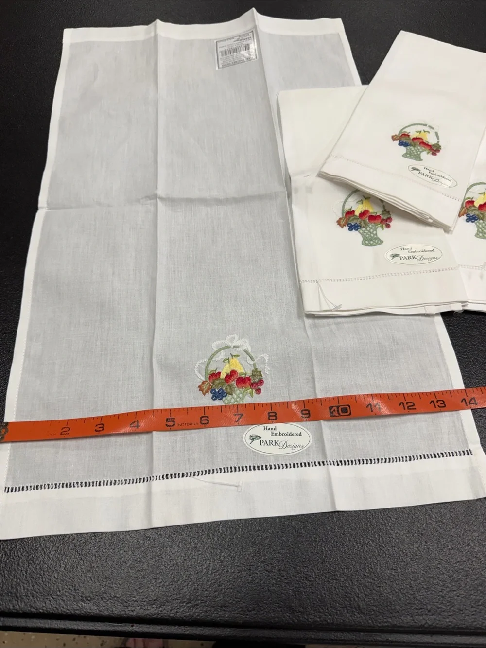 Park Designs White Hand Towels with Fruit Basket Embroidery - Set of 4